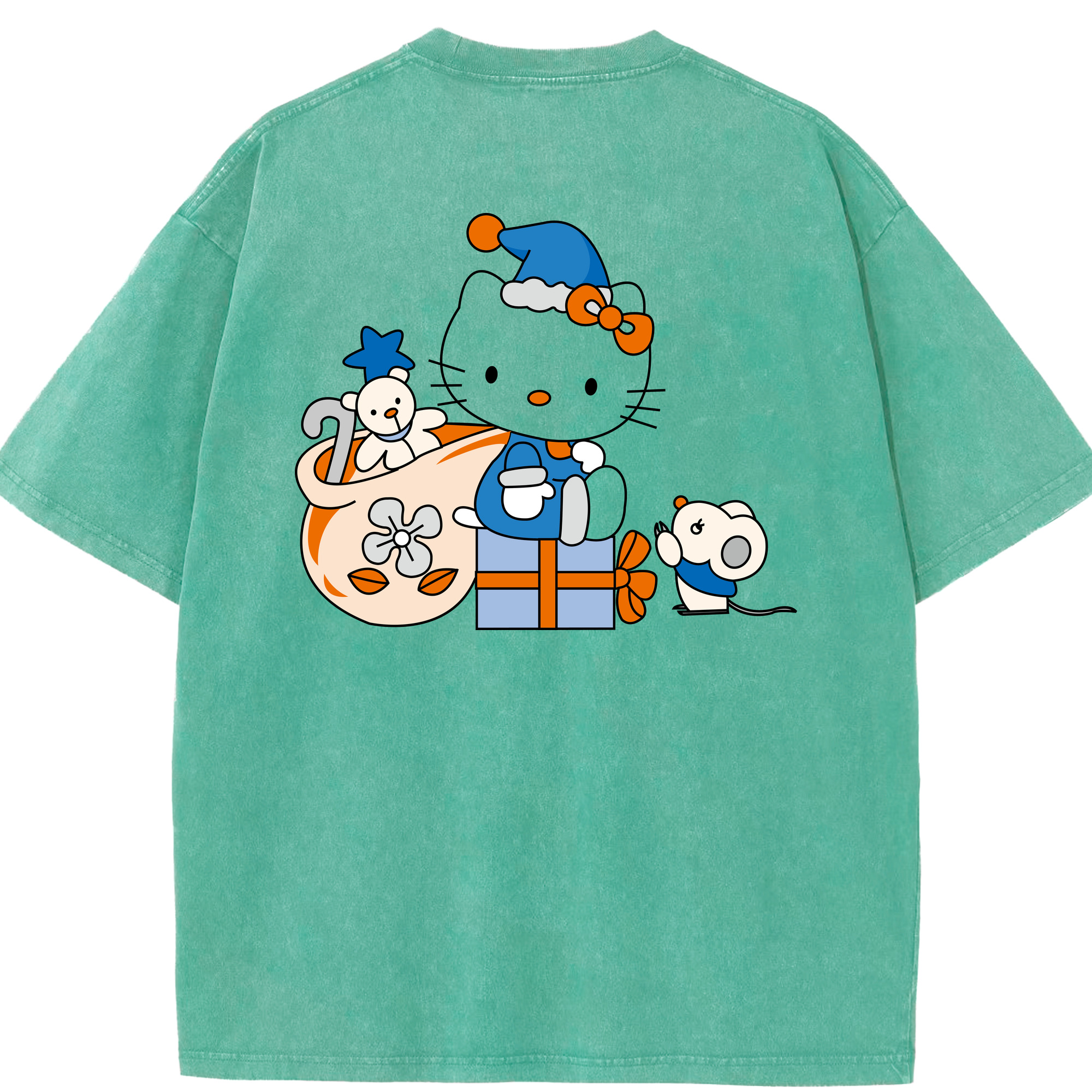 （画像用） Hello Kitty ハローキティ 綿100% ヴィンテージ風 半袖Tシャツ（背面プリント）